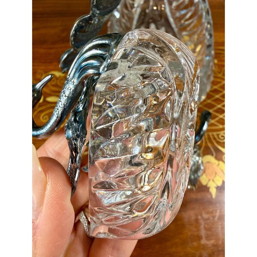 Vintage 3-Piece Crystal Swan Set Centerpiece Bowl with 2 Salt Cellars